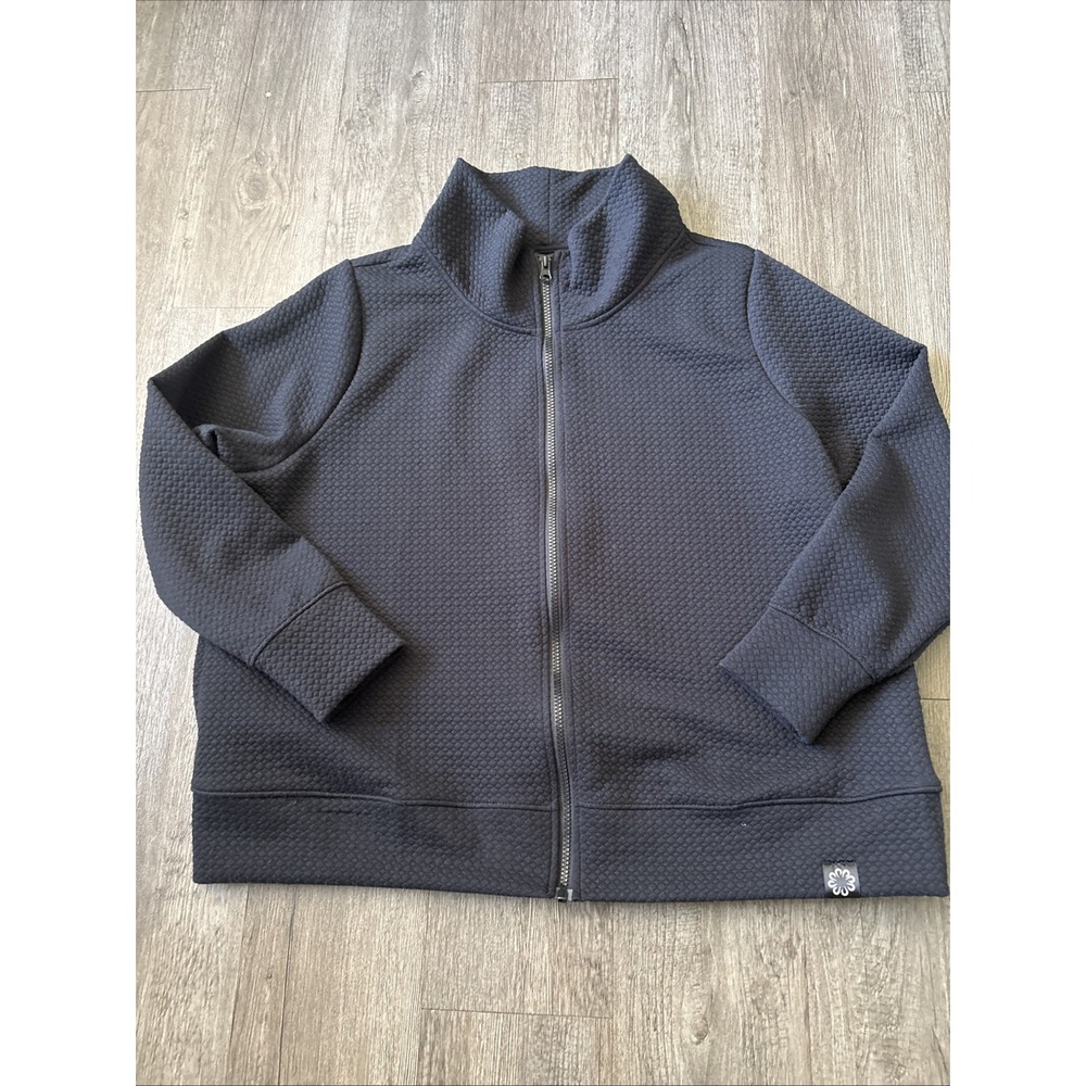 Pro Player Womens 2XL Black Full Zip Waffle Knit Jacket High Neck Pockets